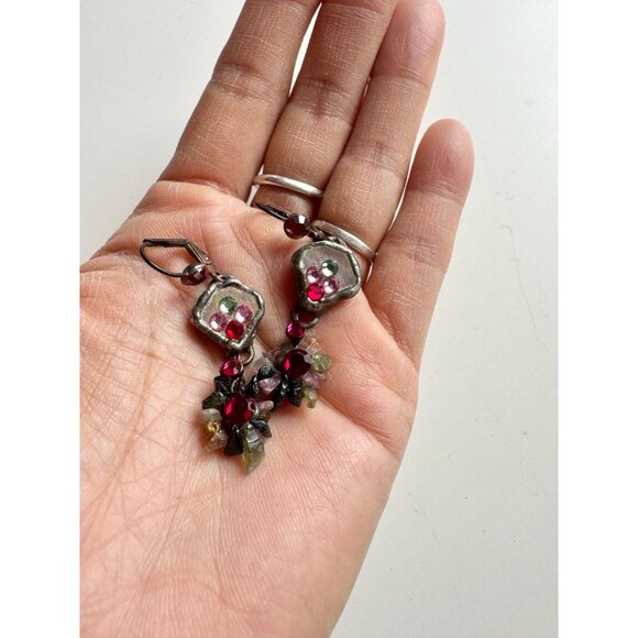 LALY COHEN Purple Glass Stone Cluster Swarovski Rhinestone Dangle Drop Earrings - Picture 2 of 5